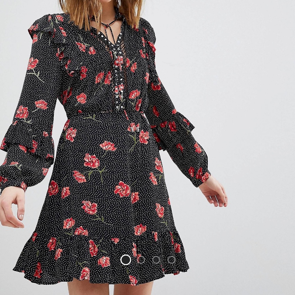River Island Floral rose print skater mini dress